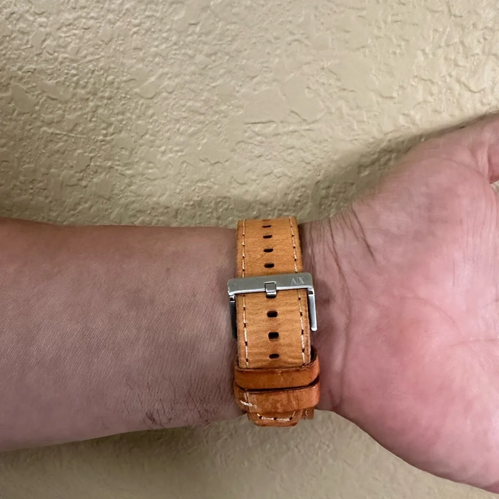 Armani Exchange‎ AX1707 Black Dial Tan Leather Strap Men's Watch